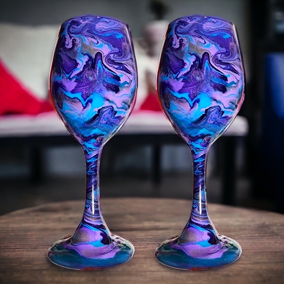 Hand Crafted Other - Purple & Turquoise/ Wine Glass Set